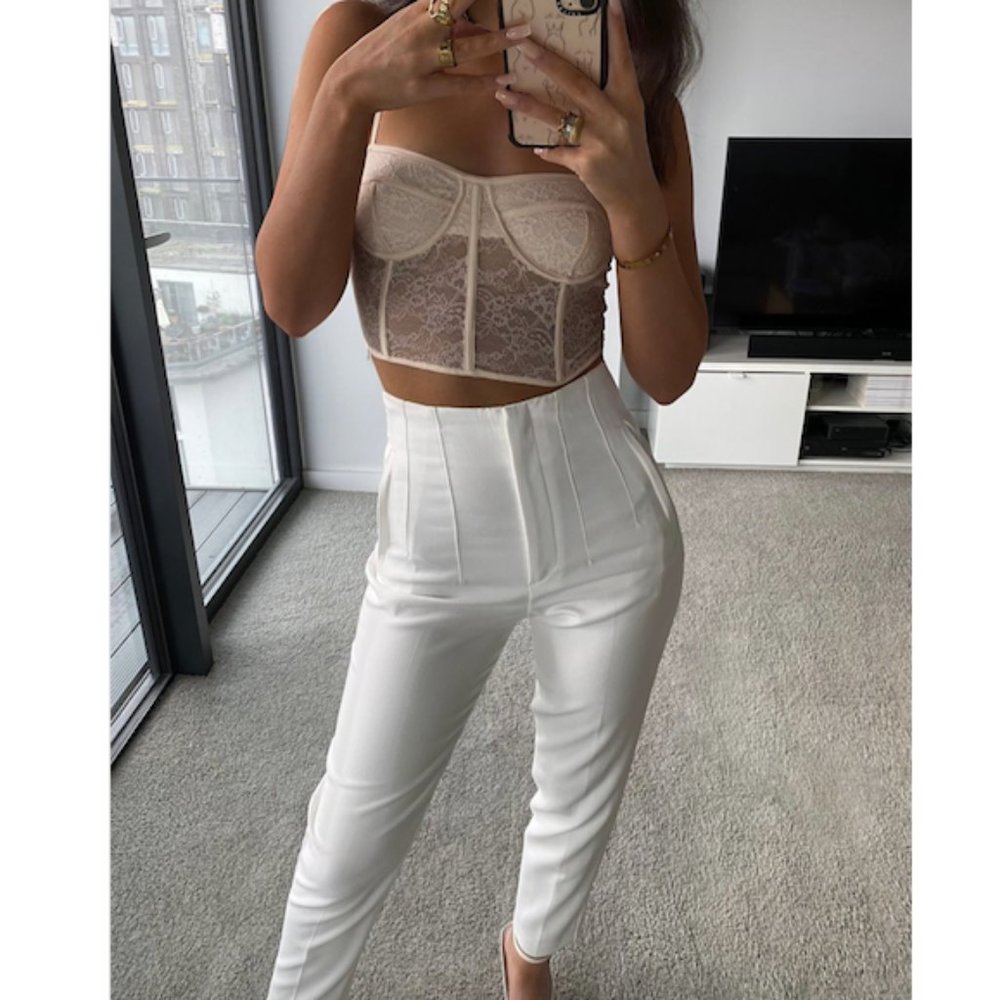 Zara Lace Corset Style Top Off White Sz Small NWT